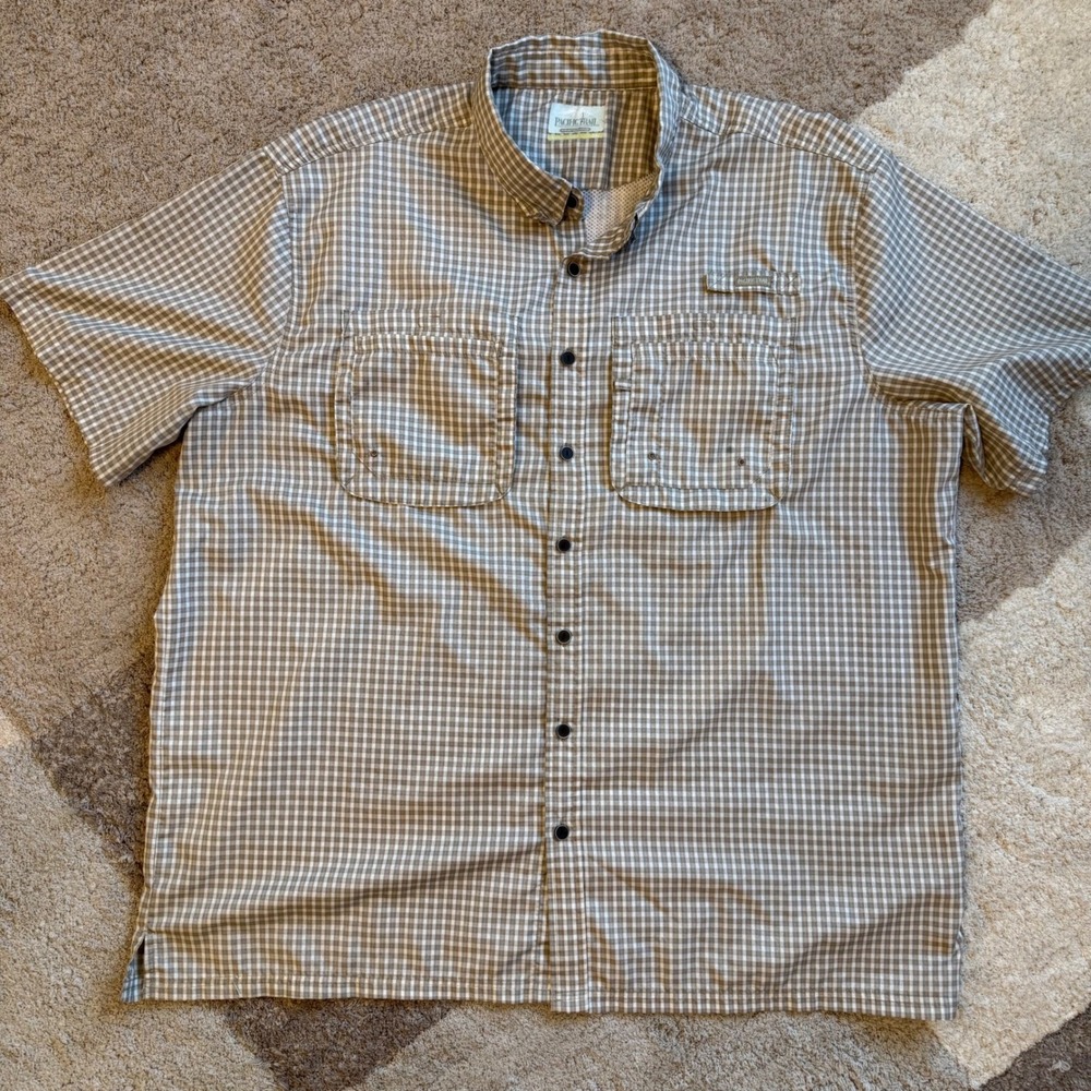 Pacific Trail Mens‎ 2XL Brown Gingham Short Sleeve Ventilated Fishing Shirt
